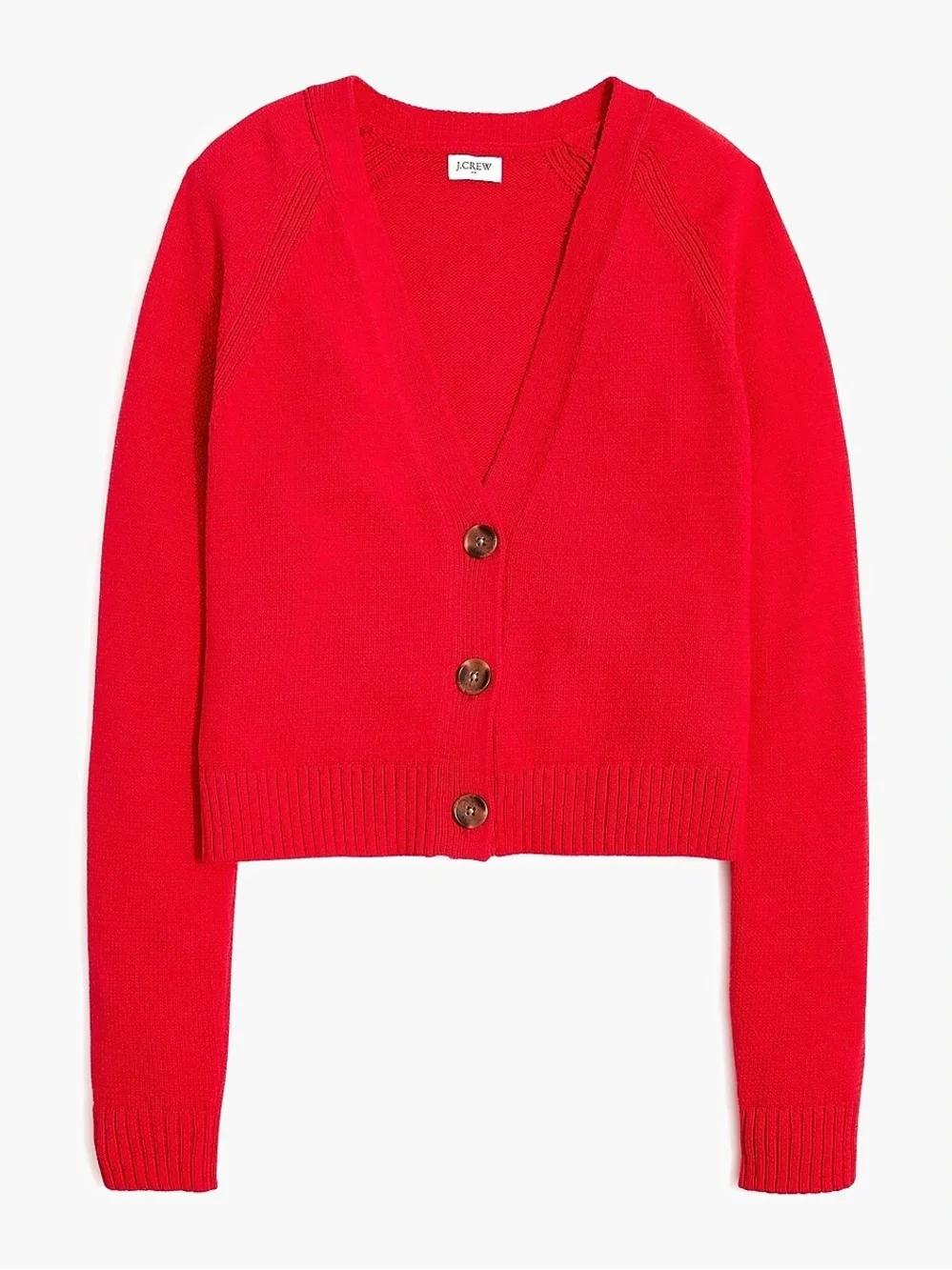 J. Crew Bright Red V-Neck Button-Front Cropped Cardigan